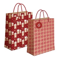 Sac cadeau de 23 x 18 x 10 cm en papier kraft avec motif neigeux - 1 unité