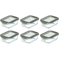 Boîte de conservation en verre 0,37 L avec couvercle gris - lot de 6
