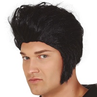 Perruque noire style « roi du rock »
