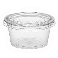 Saucière de 75 ml en plastique transparent avec couvercle - 100 unités