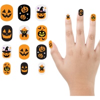 Ongles artificiels pour enfants avec motifs de citrouilles - 12 unités