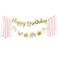 Guirlande de Licornes Joyeux Anniversaire avec rubans de 2,30 m