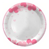 Assiettes motif coeurs, fond blanc - Ø 18 cm - lot de 8