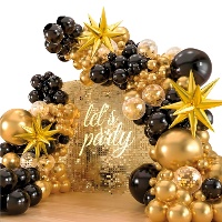 Kit de ballons dorés et noirs avec étoiles - 100 unités