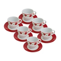 Tasses de 80 ml avec motif de poinsettia pour Noël accompagnées de sous-tasses - 6 ensembles