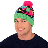 Bonnet en laine des années 80 vert et rose