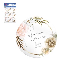Autocollants pour Ma Première Communion Or et Fleurs de 5 cm - 24 unités
