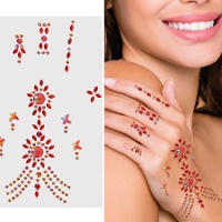Bijoux adhésifs pour la main avec pierres rouges éclatantes
