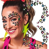 Bijoux adhésifs visage motif léopard multicolores