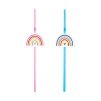 Pailles en plastique arc-en-ciel de 21 cm - 12 unités