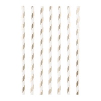 Pailles en papier chevron blanc et or rose - 12 unités