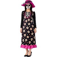 Déguisement squelette Catrina avec chapeau pour femme