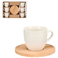 Mug 90 ml en forme de diamant avec assiette en bambou - 6 services