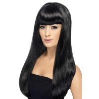 Perruque cheveux longs lisses avec frange