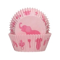 Capsules pour cupcakes roses avec éléphant - FunCakes - 48 unités