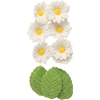 Figurines en sucre en forme de marguerites et de feuilles - Dekora - 12 unités