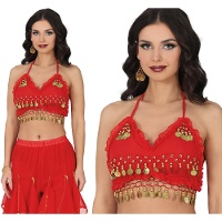 Top rouge orné de pièces dorées