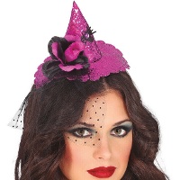 Serre-tête mini chapeau de sorcière avec fleur et paillettes