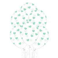 Ballons en latex transparents avec coeurs de 30 cm - PartyDeco - 6 unités