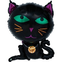 Ballon en forme de chat noir avec citrouille - 60 cm