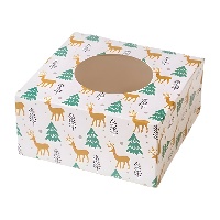 Boîte pour bonbons ou cupcakes avec motifs de rennes et arbres, dimensions 17,5 x 17,5 x 8,5 cm