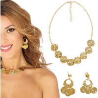 Collier et boucles d'oreilles dorés tziganes