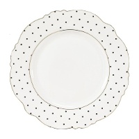 Assiette de 27,5 cm blanche à pois noirs et bord doré