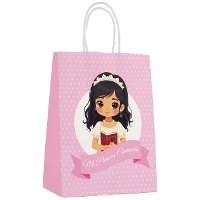 Sac de communion rose à pois - 21 x 15 x 8 cm