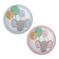 Assiettes bébé éléphant de 22 cm - 8 unités