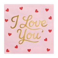 Serviettes en papier à message « I Love You », 16,5 x 16,5 cm - 20 pièces