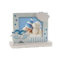 Figurine pour gâteau de baptême avec cadre photo et petits chaussons - 11 cm