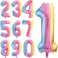 Ballon chiffre arc-en-ciel pastel de 86 cm - PartyDeco - 1 unité