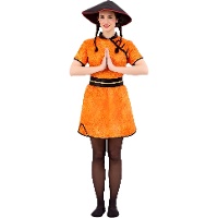 Déguisement chinois rouge et jaune pour femme