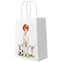 Sac de communion - garçon assis avec ballon de foot, 32 x 26 x 12 cm