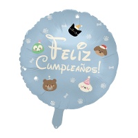Ballon de joyeux anniversaire avec des animaux et des empreintes de 45 cm
