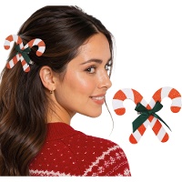 Barrette à cheveux en forme de canne en sucre d'orge pailletée