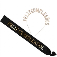 Ensemble serre-tête et bande noire « Joyeux anniversaire » avec lettres dorées