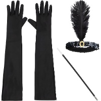 Ensemble années 20 avec bandeau, porte-cigarette et gants