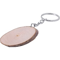 Porte-clés en bois de hêtre ovale avec chaîne métallique